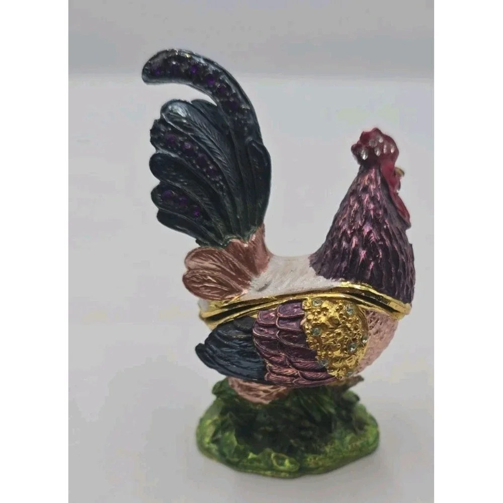 Leonardo Collection Hand Painted Enamel Rooster Trinket Box, Hinged Jewelry
